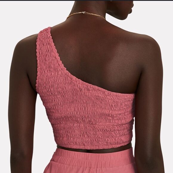 NWT SWF Smocked One-Shoulder Crop Top Pink Large - Picture 3 of 10